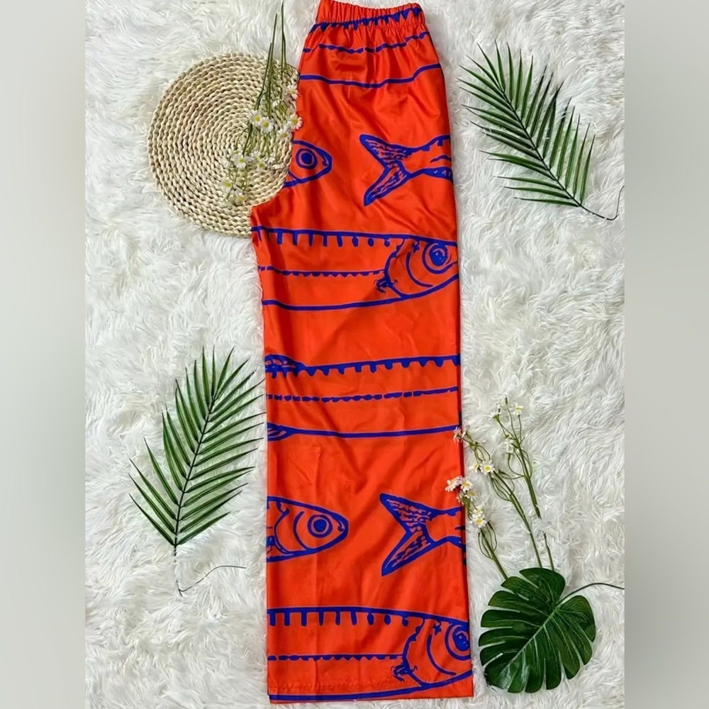 Vibrant Orange And Blue Patterned Pants - image 2